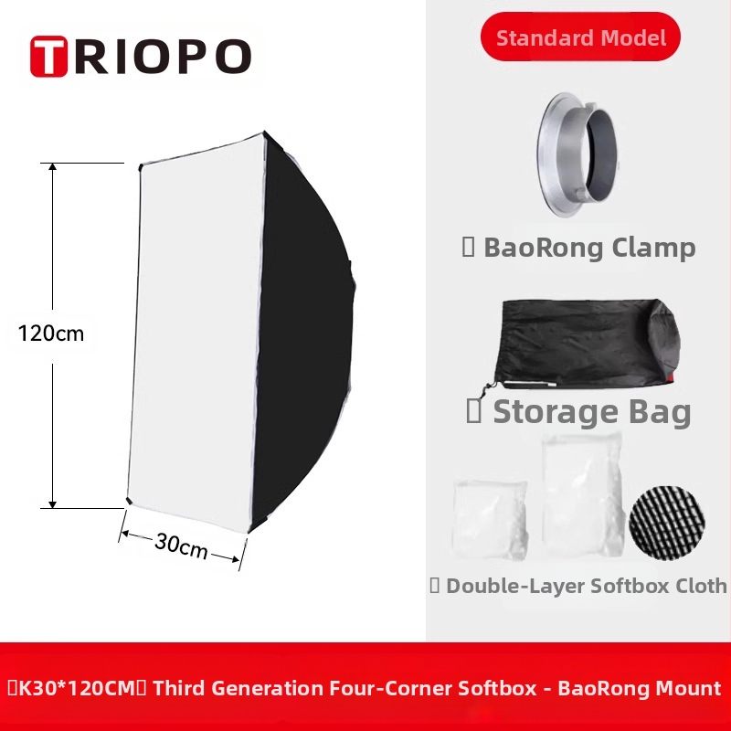 Triopo K3 külgmise tiivaga kaheksanurkne pehme kast, kiire paigaldus, kiirvabastusega baorongi suu, kaamerale kinnitatav välklamp, kaasaskantav pehme valguskate