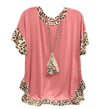 2025. aasta uus naiste leopardimustriga lühikeste varrukatega ümara kaelusega lahtine keskmise pikkusega T-särk naistele