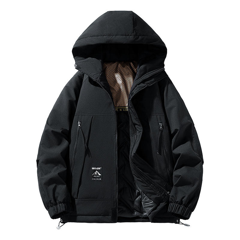 Meeste sügis- ja talvine mitme taskuga lahtise tööriistaga puuvillane jope kapuutsiga Hongkongi stiilis trendikas top, universaalsed ühevärvilised riided