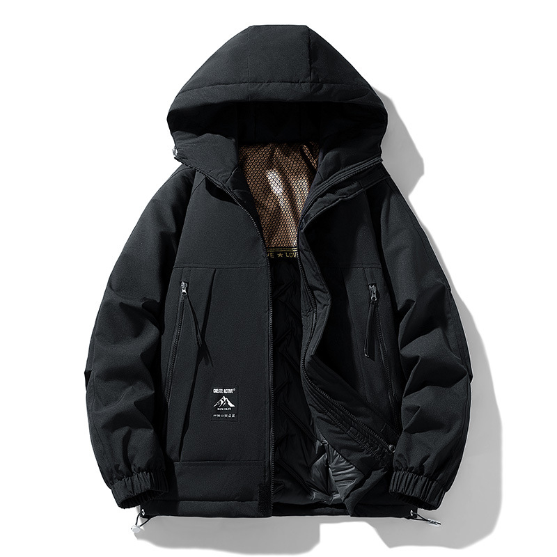 Meeste sügis- ja talvine mitme taskuga lahtise tööriistaga puuvillane jope kapuutsiga Hongkongi stiilis trendikas top, universaalsed ühevärvilised riided