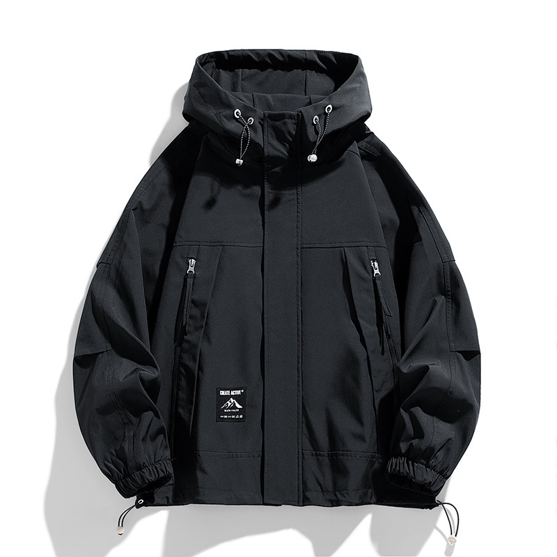 Meeste sügis- ja talvine mitme taskuga lahtise tööriistaga puuvillane jope kapuutsiga Hongkongi stiilis trendikas top, universaalsed ühevärvilised riided