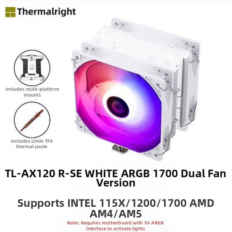 Limin AX120R SE arvuti CPU radiaator antigravitatsiooniline lauaarvuti ARGB ventilaator vaigistatud valge 1700/AM5