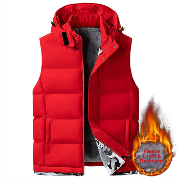 Plius dydžio rudens ir žiemos pūkinė medvilninė liemenė vyrams, nuimamas gobtuvas, sportiniai medvilniniai drabužiai, ėrienos aksominė liemenė, striukė, apsauganti nuo šalčio, storinanti