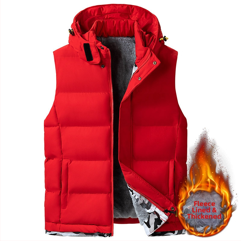 Plius dydžio rudens ir žiemos pūkinė medvilninė liemenė vyrams, nuimamas gobtuvas, sportiniai medvilniniai drabužiai, ėrienos aksominė liemenė, striukė, apsauganti nuo šalčio, storinanti