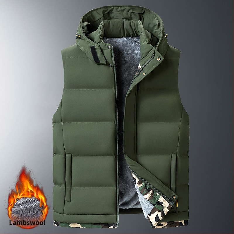 Plius dydžio rudens ir žiemos pūkinė medvilninė liemenė vyrams, nuimamas gobtuvas, sportiniai medvilniniai drabužiai, ėrienos aksominė liemenė, striukė, apsauganti nuo šalčio, storinanti