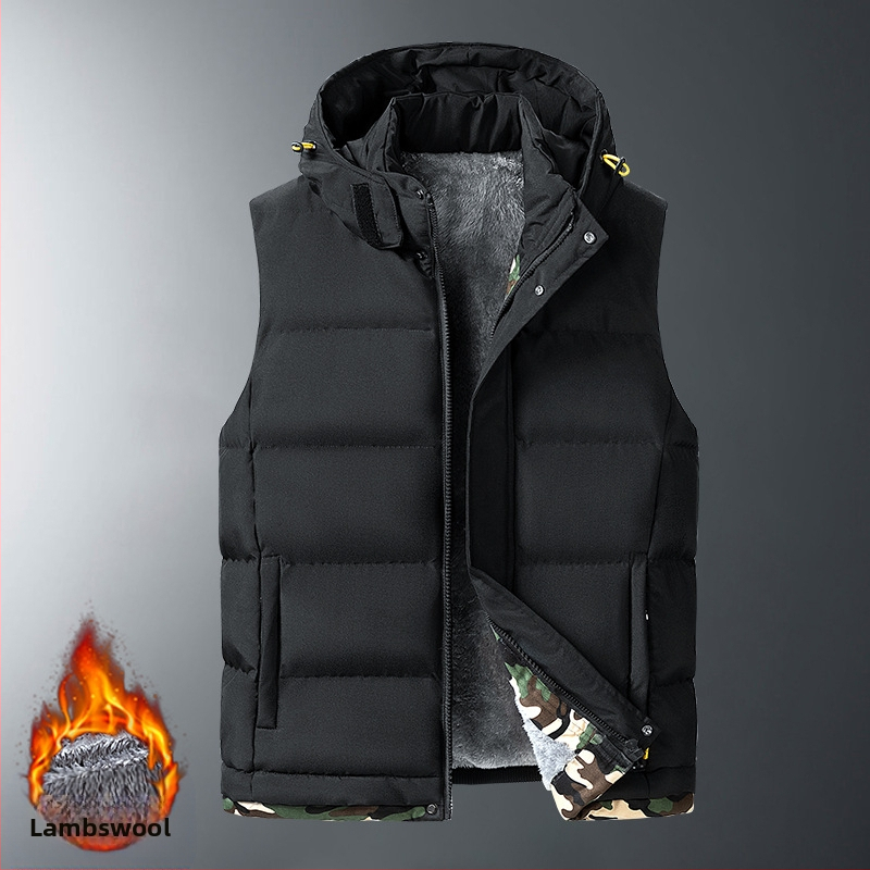 Plius dydžio rudens ir žiemos pūkinė medvilninė liemenė vyrams, nuimamas gobtuvas, sportiniai medvilniniai drabužiai, ėrienos aksominė liemenė, striukė, apsauganti nuo šalčio, storinanti