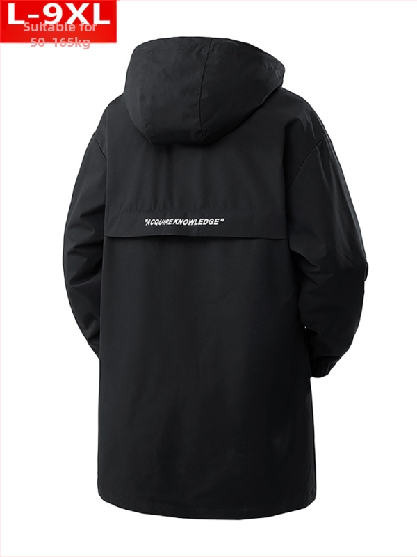 Μοντέρνα Ανδρικά Ρούχα Ποιότητας Άνοιξης και Φθινοπώρου Όμορφο Παλτό με Κουκούλα σε Όλα τα Χρώματα, Χοντρό Ανδρικό, Επιπλατινωμένο, Ριχτό Μπουφάν μεσαίου Μήκους, Plus Size