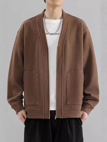 Мъжко пролетно-есенно бизнес ежедневно плетено яке с голям размер, мъжко пълноцветно яке с голям размер