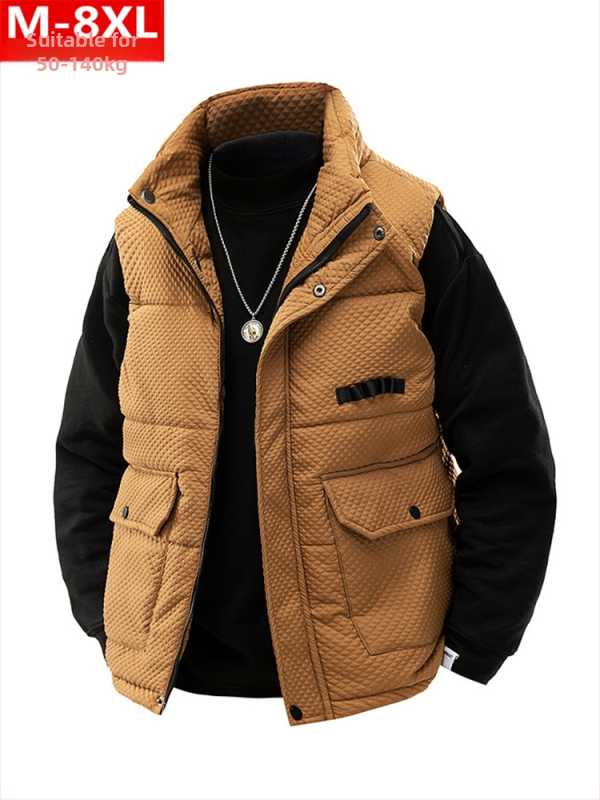 Χειμερινό μοντέρνο ανδρικό γιλέκο με χοντρό ζεστό γιακά και βαμβακερό γιλέκο, παχουλό, μεγάλο μέγεθος και φαρδύ μπουφάν ώμων, αμάνικο γιλέκο