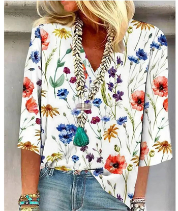 2023 Европа и Съединените щати трансгранично лято ново дамско облекло Amazon AliExpress ежедневен печат свободно яке с V-образно деколте на място