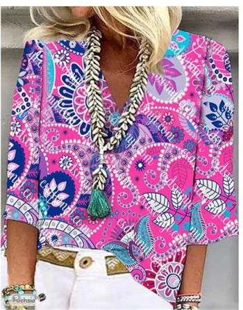 2023 Европа и Съединените щати трансгранично лято ново дамско облекло Amazon AliExpress ежедневен печат свободно яке с V-образно деколте на място