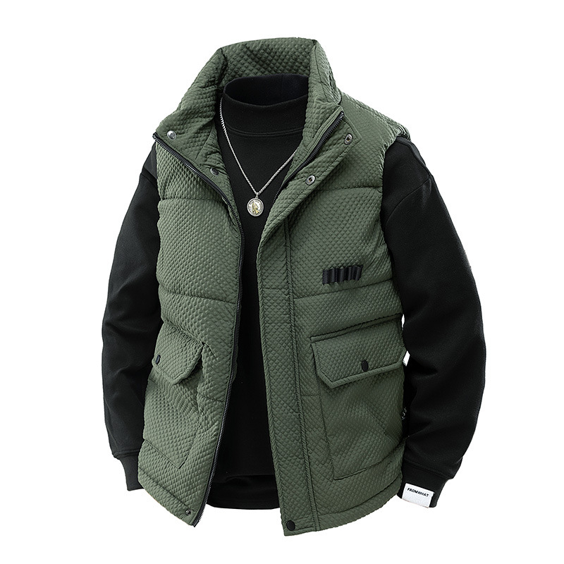 Madinga žieminė vyriška stora šilta medvilninė liemenė su stovinčia apykakle, vyriška 2025 m. nauja, plius dydžio, laisva liemenė