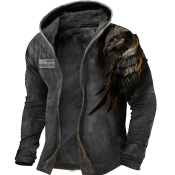 Трансгранична независима станция, нов зимен мъжки пуловер с качулка и щампа, универсално свободно палто с дебел цип и подплата от полар