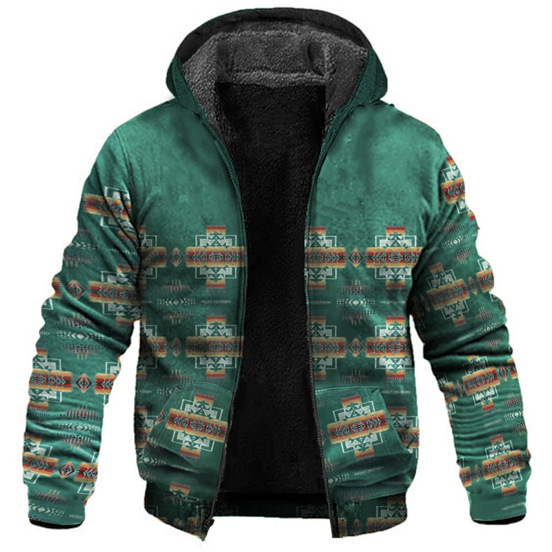 Piiriülene sõltumatu jaama uus talvine meeste kapuutsiga trükitud kampsun, mitmekülgne lahtise fliisvoodriga paks lukuga mantel