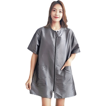 Trumparankoviai kirpėjo darbo drabužiai, plaukų dažymo ir tepimo prijuostė, kirpėjo techniko drabužiai ilgomis rankovėmis su prailgintais kombinezonais.