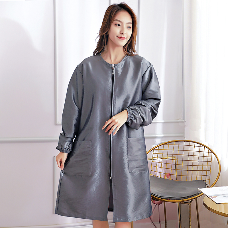 Trumparankoviai kirpėjo darbo drabužiai, plaukų dažymo ir tepimo prijuostė, kirpėjo techniko drabužiai ilgomis rankovėmis su prailgintais kombinezonais.