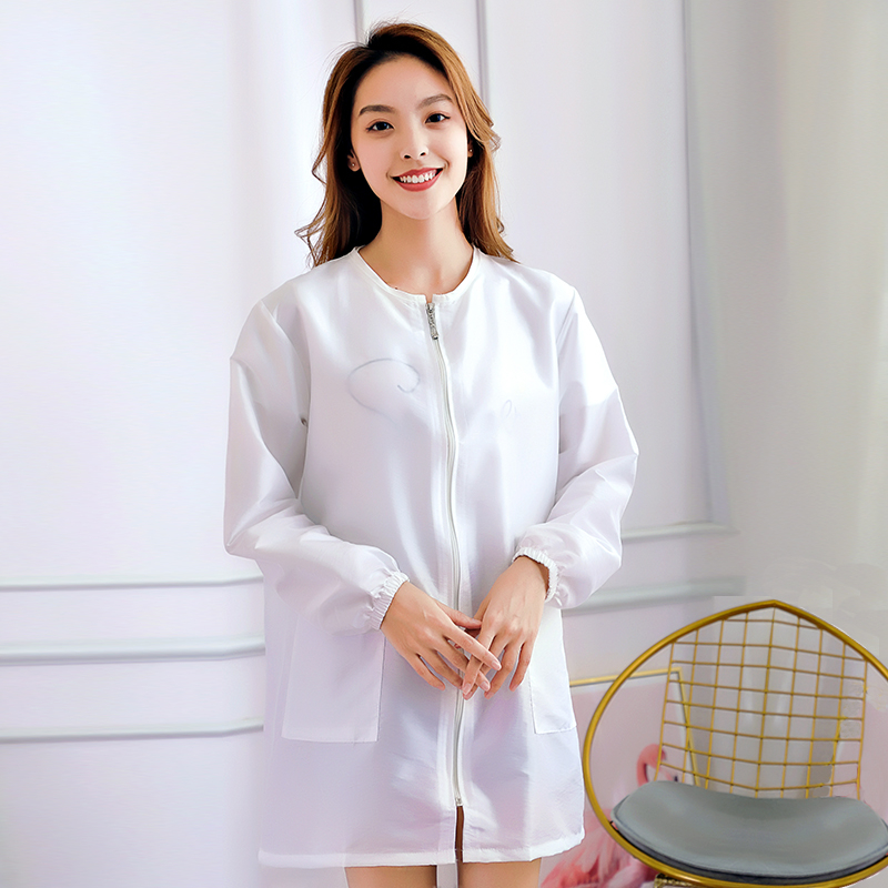 Trumparankoviai kirpėjo darbo drabužiai, plaukų dažymo ir tepimo prijuostė, kirpėjo techniko drabužiai ilgomis rankovėmis su prailgintais kombinezonais.