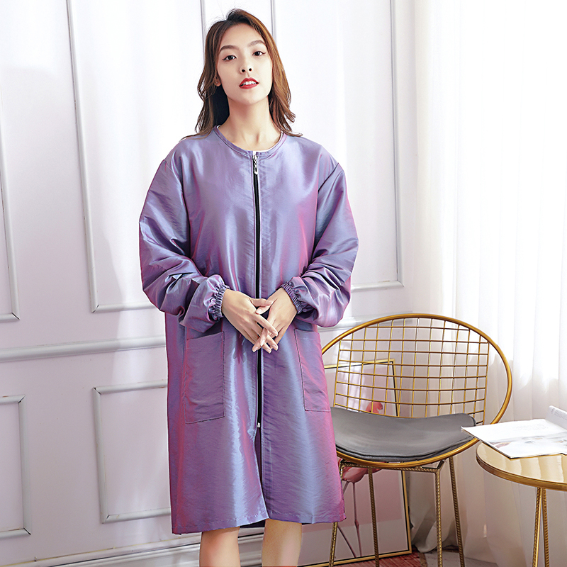 Trumparankoviai kirpėjo darbo drabužiai, plaukų dažymo ir tepimo prijuostė, kirpėjo techniko drabužiai ilgomis rankovėmis su prailgintais kombinezonais.