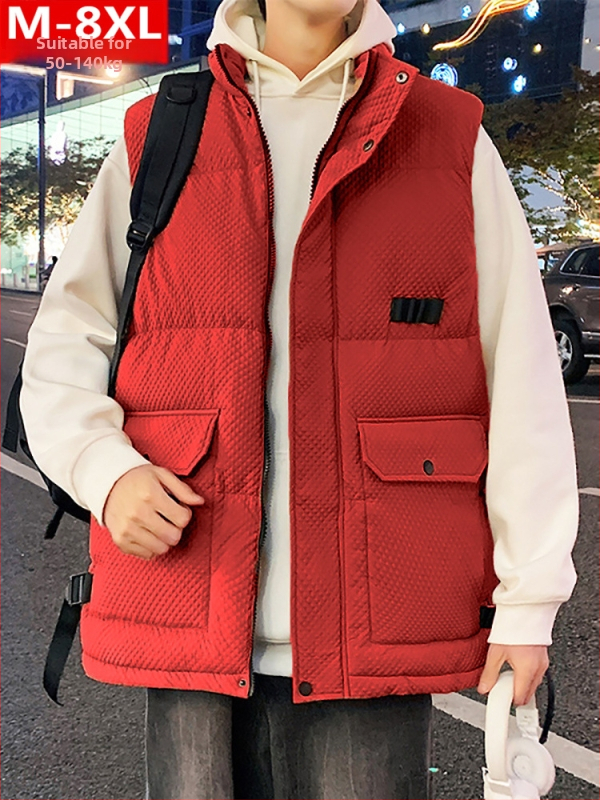 Χειμερινό μοντέρνο ανδρικό γιλέκο με χοντρό ζεστό γιακά και βαμβακερό γιλέκο, παχουλό, μεγάλο μέγεθος και φαρδύ μπουφάν ώμων, αμάνικο γιλέκο