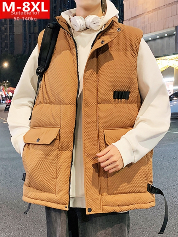 Žiemos madinga vyriška sustorinta šilta apykakle medvilninė liemenė, putli, didelio dydžio, plius stora laisva pečių striukė be rankovių