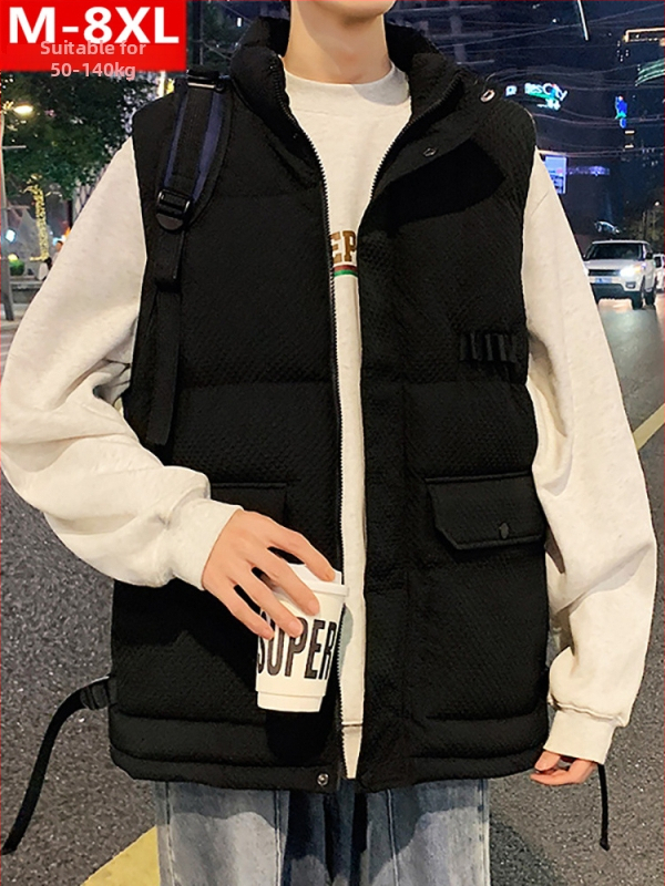 Žiemos madinga vyriška sustorinta šilta apykakle medvilninė liemenė, putli, didelio dydžio, plius stora laisva pečių striukė be rankovių