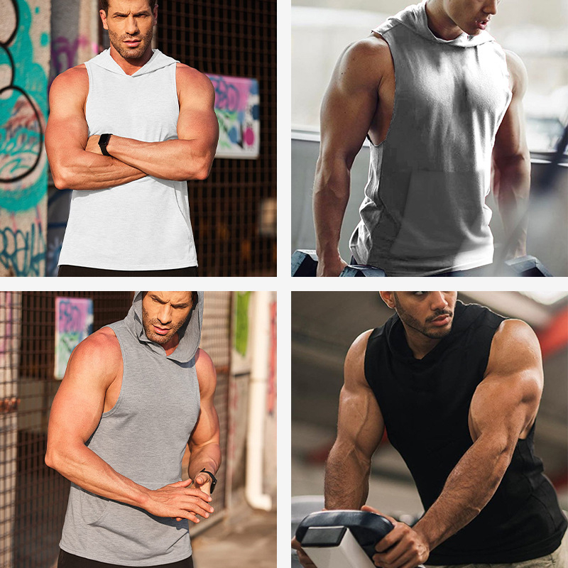 2023. aasta Amazoni meeste T-särk, ühevärviline kapuutsiga, varrukateta spordi-, fitness- ja Euroopa ning Ameerika meeste lahtine vest, meeste riided