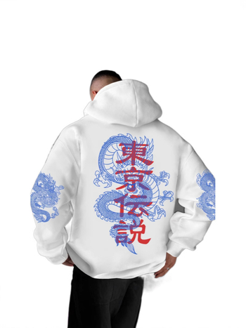 Új őszi és téli Tokiói Legenda Sárkánymintás Lezser Kapucnis Poliészter Anyagú Trendi Pulóver