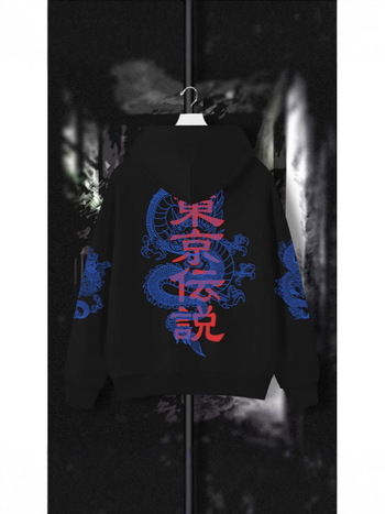 Új őszi és téli Tokiói Legenda Sárkánymintás Lezser Kapucnis Poliészter Anyagú Trendi Pulóver