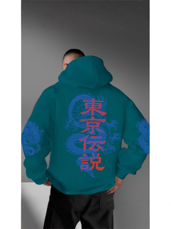 Új őszi és téli Tokiói Legenda Sárkánymintás Lezser Kapucnis Poliészter Anyagú Trendi Pulóver