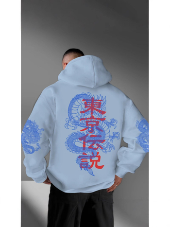 Új őszi és téli Tokiói Legenda Sárkánymintás Lezser Kapucnis Poliészter Anyagú Trendi Pulóver