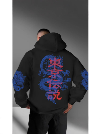 Új őszi és téli Tokiói Legenda Sárkánymintás Lezser Kapucnis Poliészter Anyagú Trendi Pulóver