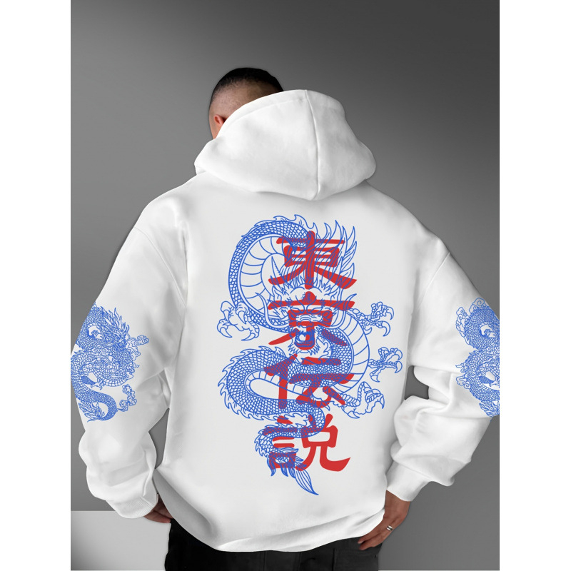 Új őszi és téli Tokiói Legenda Sárkánymintás Lezser Kapucnis Poliészter Anyagú Trendi Pulóver