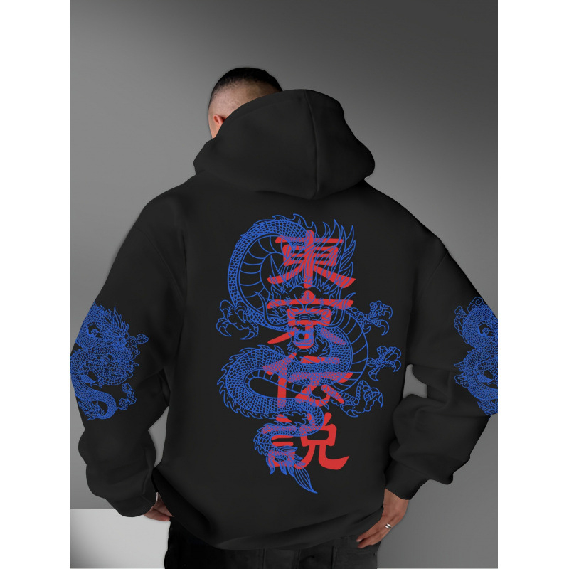 Új őszi és téli Tokiói Legenda Sárkánymintás Lezser Kapucnis Poliészter Anyagú Trendi Pulóver