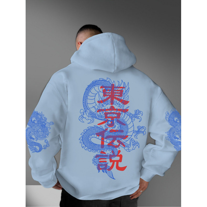 Új őszi és téli Tokiói Legenda Sárkánymintás Lezser Kapucnis Poliészter Anyagú Trendi Pulóver