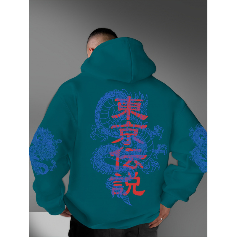 Új őszi és téli Tokiói Legenda Sárkánymintás Lezser Kapucnis Poliészter Anyagú Trendi Pulóver