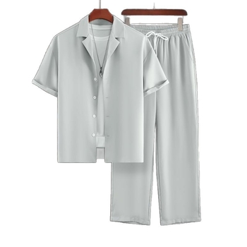 Ανδρικό καλοκαιρινό κοστούμι Cross-Border, άνετο και ευέλικτο, ελαστικό και δροσερό χαβανέζικο πουκάμισο τεσσάρων κατευθύνσεων, νεανικό τοπ με πέτο