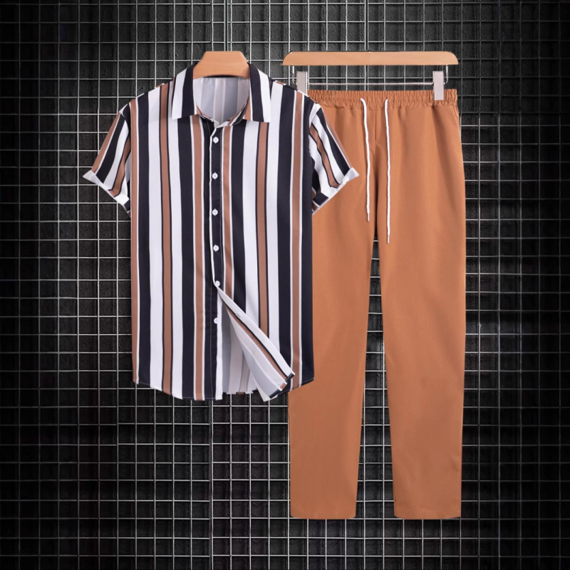 Piiriülene suvine meeste ülikond, mugav ja mitmekülgne, neljas suunas elastne ja lahe Hawaii särk, noorte revääriga topp