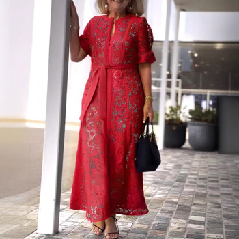 Άνοιξη και Καλοκαίρι 2025 Νέο Διασυνοριακό Εξωτερικό Εμπόριο Amazon Independent Station Γυναικείο Μονόχρωμο Κομψό Δαντελένιο Φόρεμα με Δαντέλα