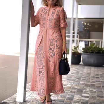 Άνοιξη και Καλοκαίρι 2025 Νέο Διασυνοριακό Εξωτερικό Εμπόριο Amazon Independent Station Γυναικείο Μονόχρωμο Κομψό Δαντελένιο Φόρεμα με Δαντέλα