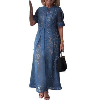 Άνοιξη και Καλοκαίρι 2025 Νέο Διασυνοριακό Εξωτερικό Εμπόριο Amazon Independent Station Γυναικείο Μονόχρωμο Κομψό Δαντελένιο Φόρεμα με Δαντέλα