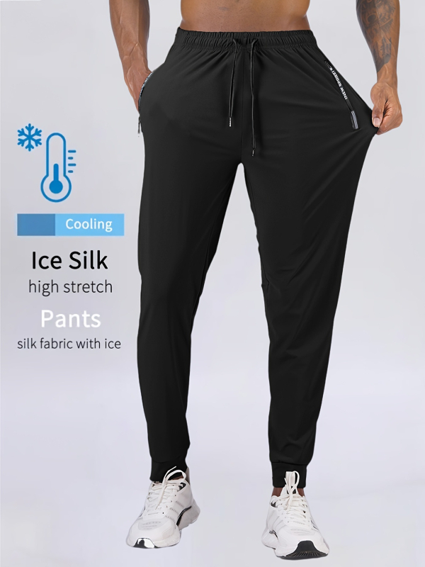 Eriti suur Ice Silk vabaajapüksid meestele, õhukesed, elastsed ja kiiresti kuivavad suvised pikad püksid, pluss-suuruses lahtised spordipüksid