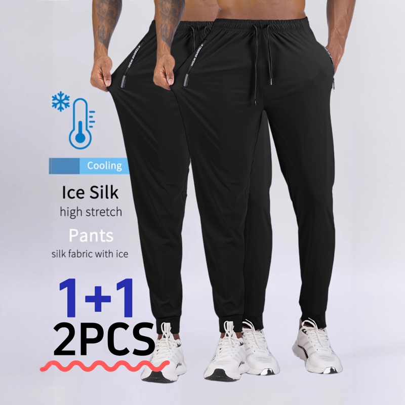 Eriti suur Ice Silk vabaajapüksid meestele, õhukesed, elastsed ja kiiresti kuivavad suvised pikad püksid, pluss-suuruses lahtised spordipüksid