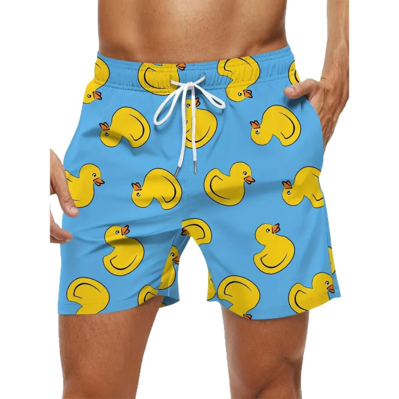 Piiriülesed vabaaja meeste ujumispüksid, Euroopa ja Ameerika stiilis, mugavad, hingavad ja huvitava koomiksiga pardiprindiga rannapüksid rannas surfamiseks