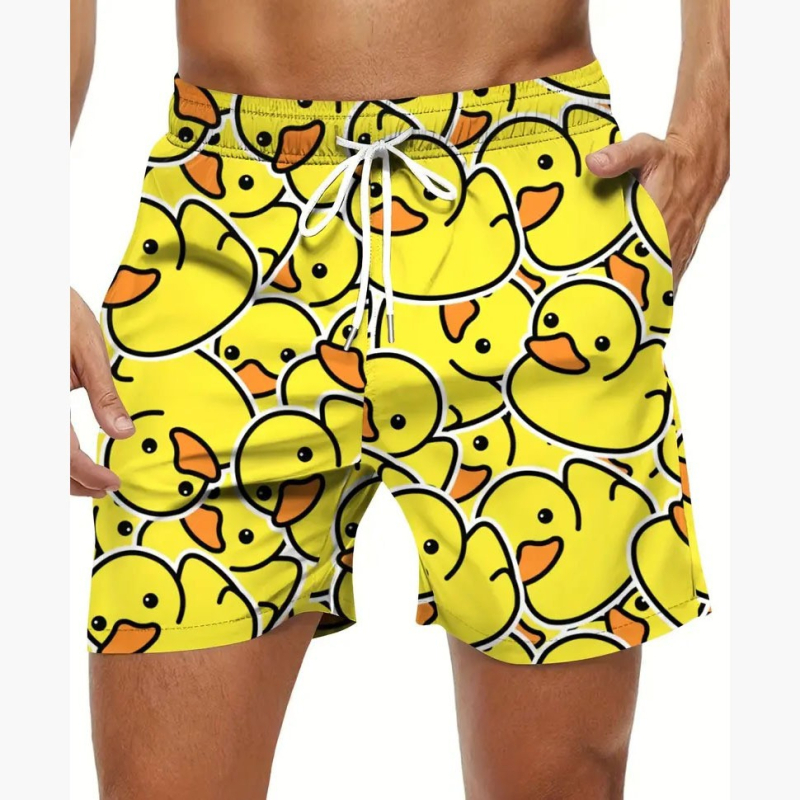 Piiriülesed vabaaja meeste ujumispüksid, Euroopa ja Ameerika stiilis, mugavad, hingavad ja huvitava koomiksiga pardiprindiga rannapüksid rannas surfamiseks