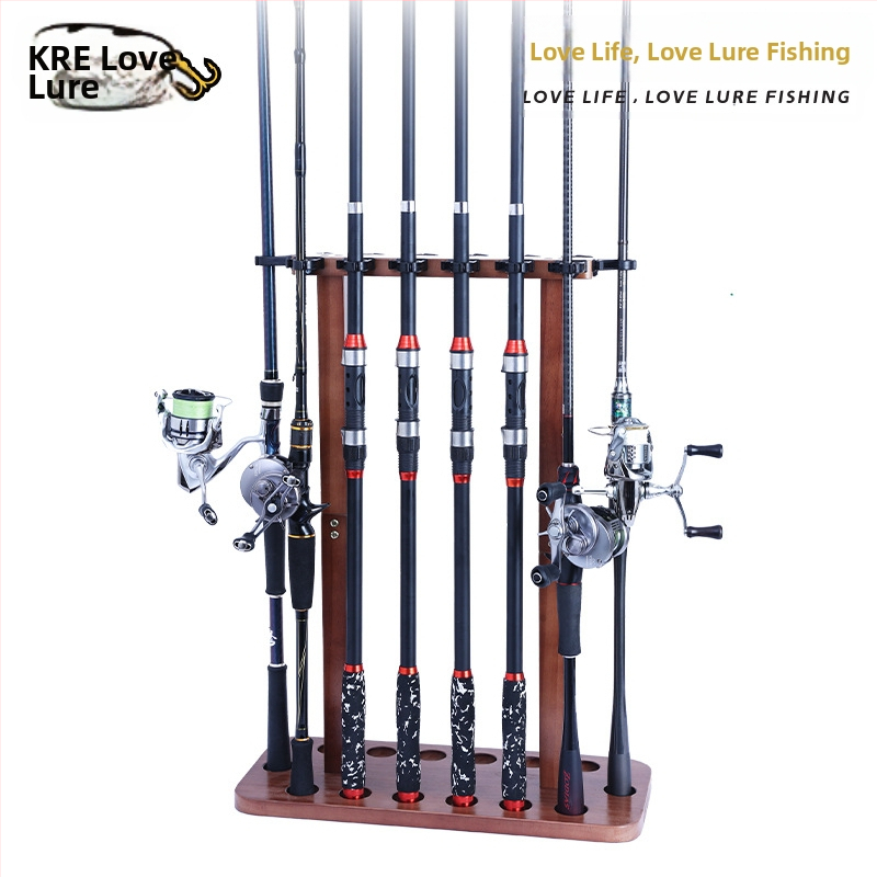 Стойка за риболовни въдици от масивна дървесина с 8/14 позиции, стояща на пода, стойка за съхранение на риболовни въдици без перфоратори, нов продукт за трансграничен пазар