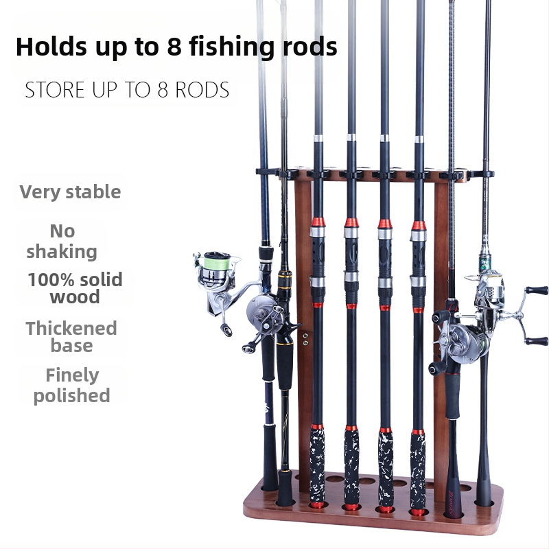 Стойка за риболовни въдици от масивна дървесина с 8/14 позиции, стояща на пода, стойка за съхранение на риболовни въдици без перфоратори, нов продукт за трансграничен пазар