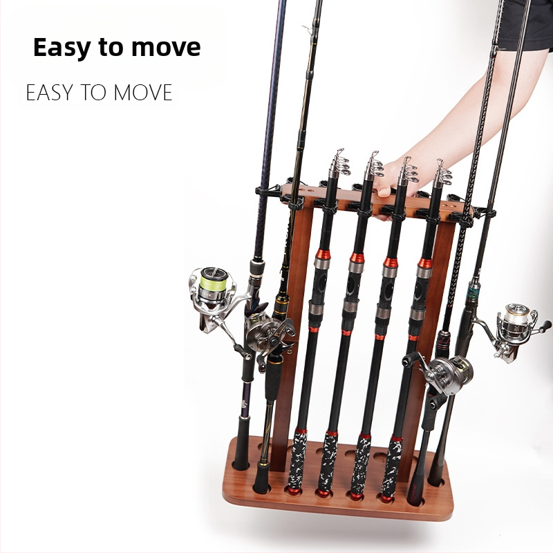 Стойка за риболовни въдици от масивна дървесина с 8/14 позиции, стояща на пода, стойка за съхранение на риболовни въдици без перфоратори, нов продукт за трансграничен пазар