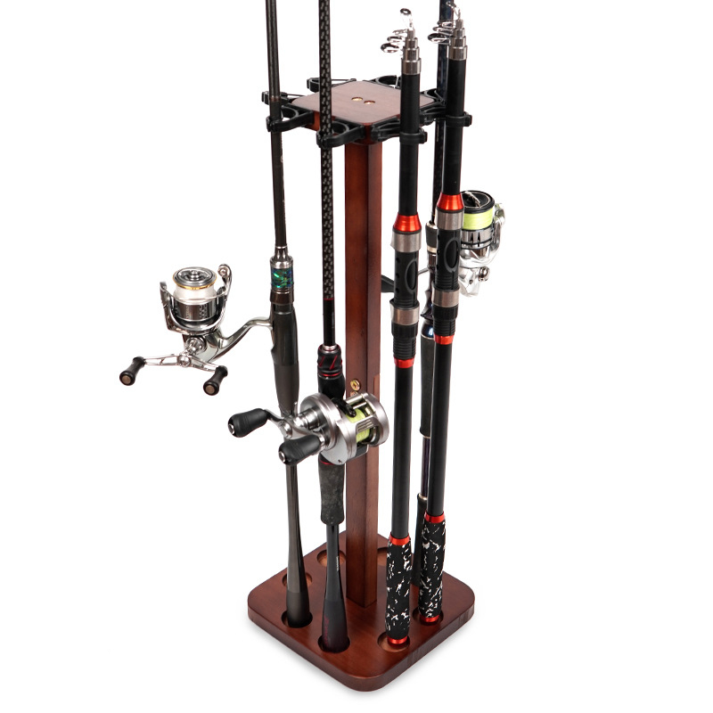 Masīvkoka 8/14 pozīciju uz grīdas novietojams makšķeres statīvs, makšķeres glabāšanas statīvs bez perforācijas, jauns produkts, pārrobežu dizains