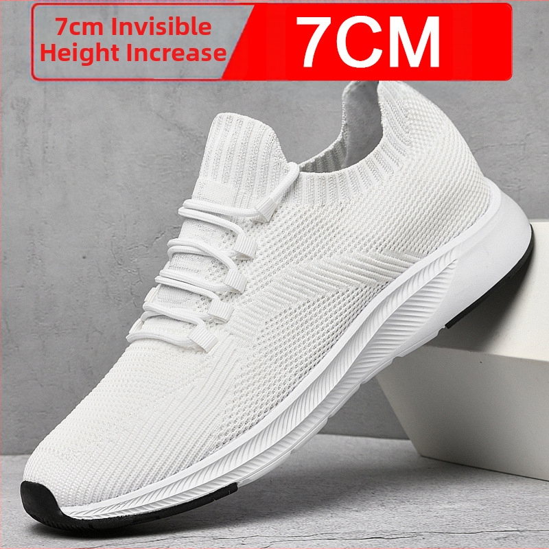 Suvised nähtamatud kõrgust suurendavad meeste kingad 7cm hingavast lendava kootud võrgust kõrgust suurendavad kingad meeste valged tossud vabaaja lauakingad