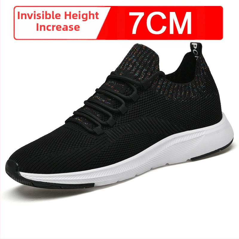 Suvised nähtamatud kõrgust suurendavad meeste kingad 7cm hingavast lendava kootud võrgust kõrgust suurendavad kingad meeste valged tossud vabaaja lauakingad